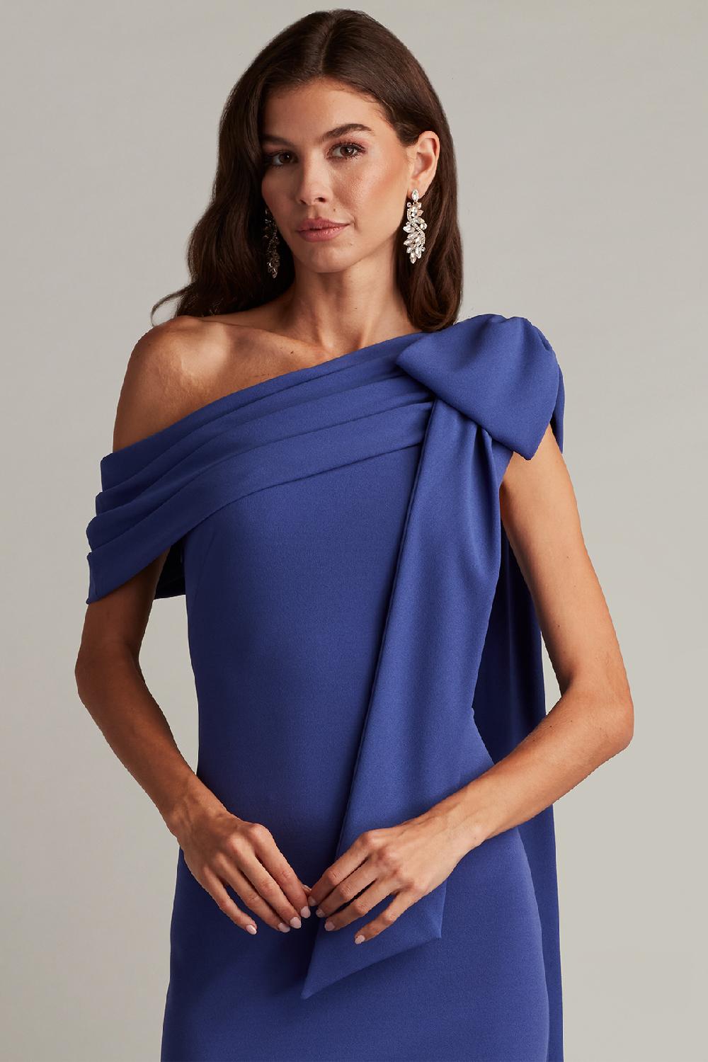 Tadashi Shoji Cassia Bow-Shoulder Crepe Gown