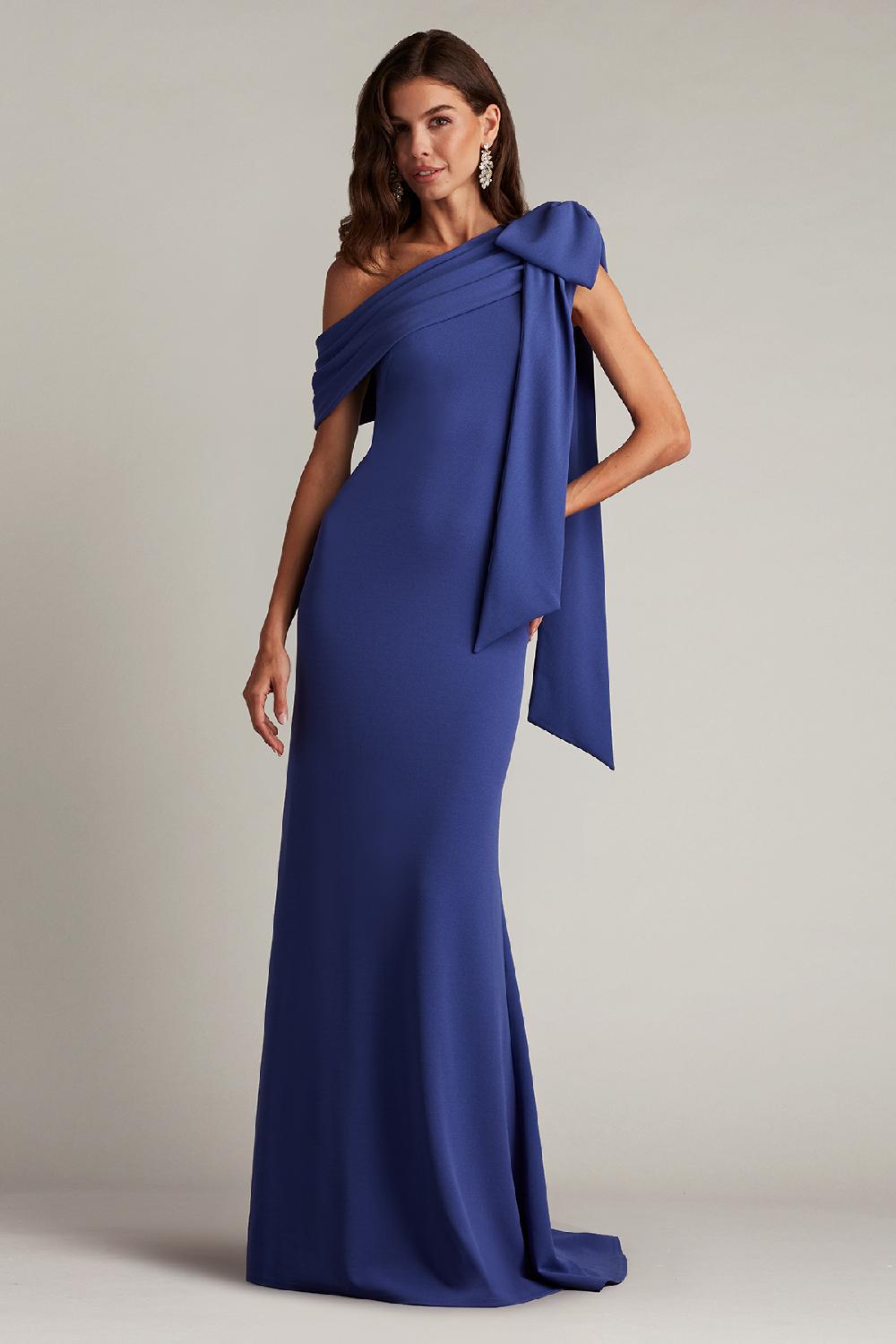 tadashi shoji Cassia Bow-Shoulder Crepe Gown
