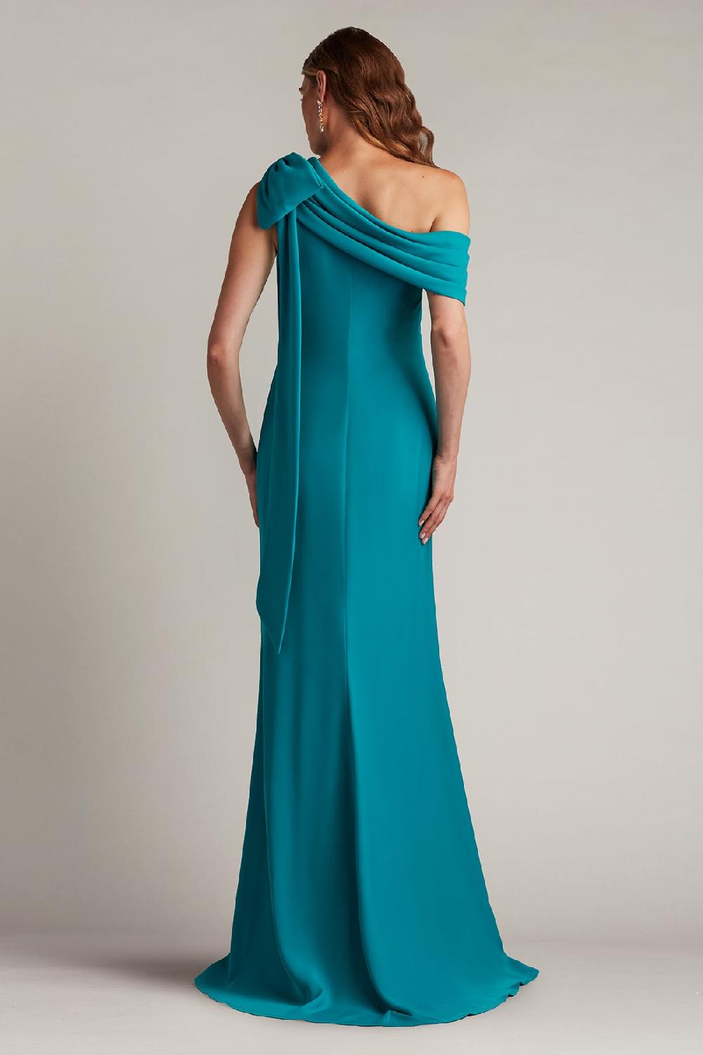 Tadashi Shoji Cassia Bow-Shoulder Crepe Gown