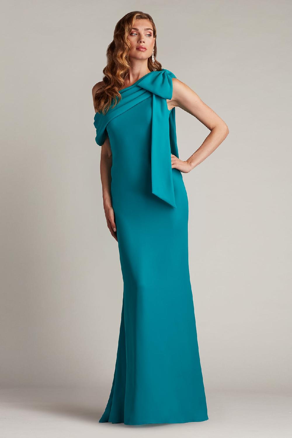 Tadashi Shoji Cassia Bow-Shoulder Crepe Gown