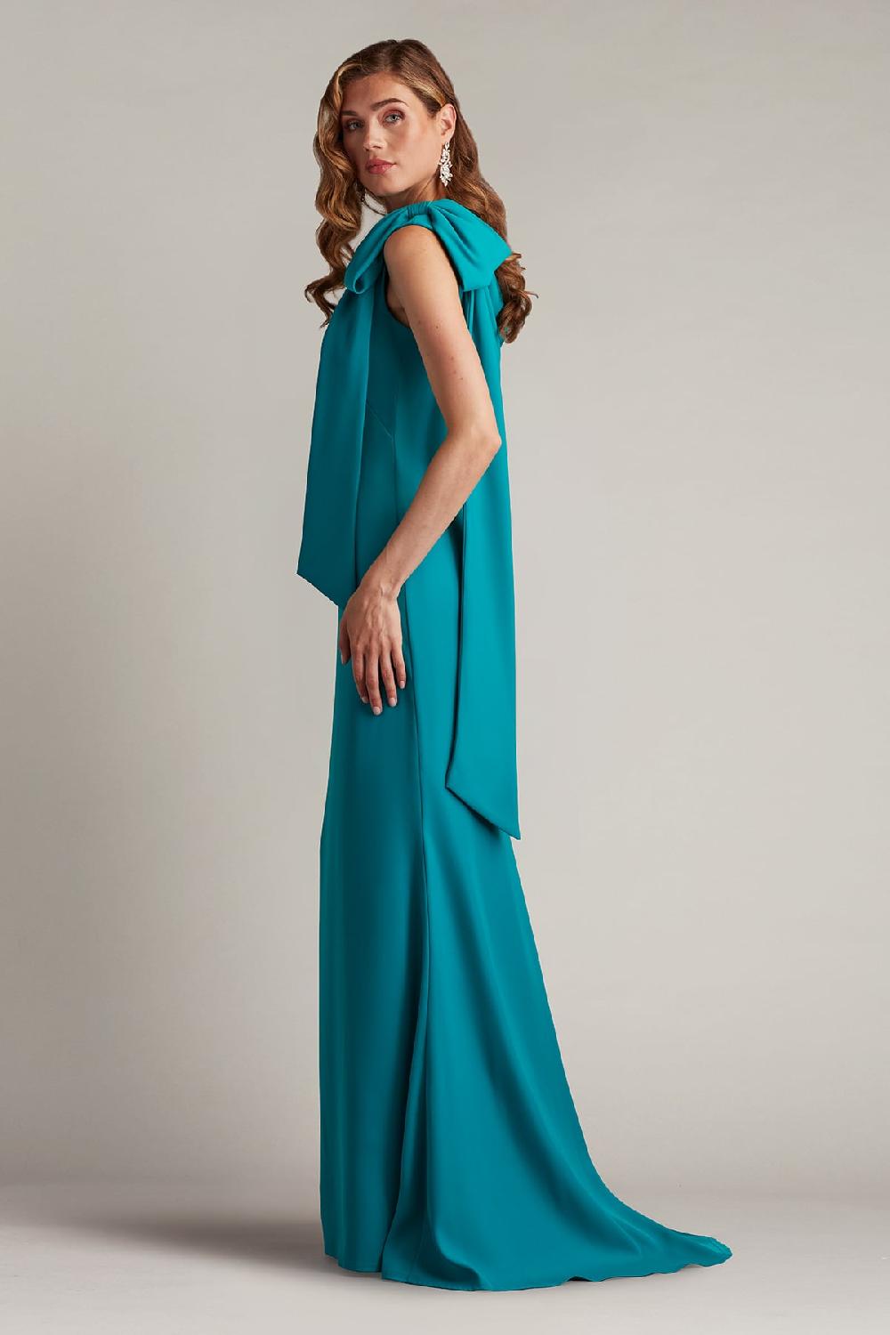 Tadashi Shoji Cassia Bow-Shoulder Crepe Gown