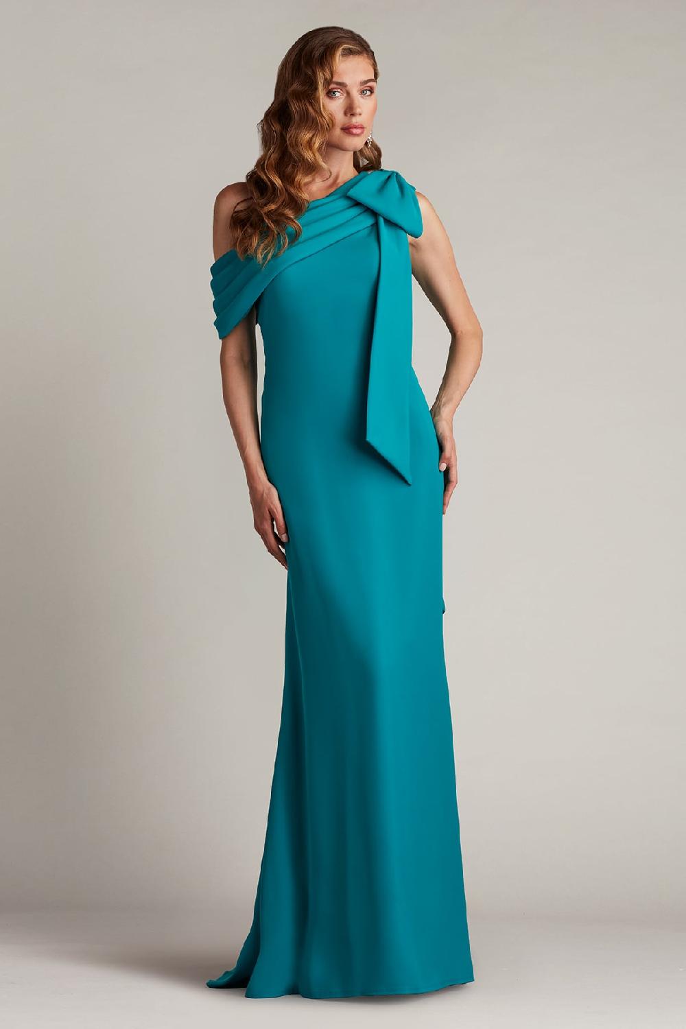 tadashi shoji Cassia Bow-Shoulder Crepe Gown