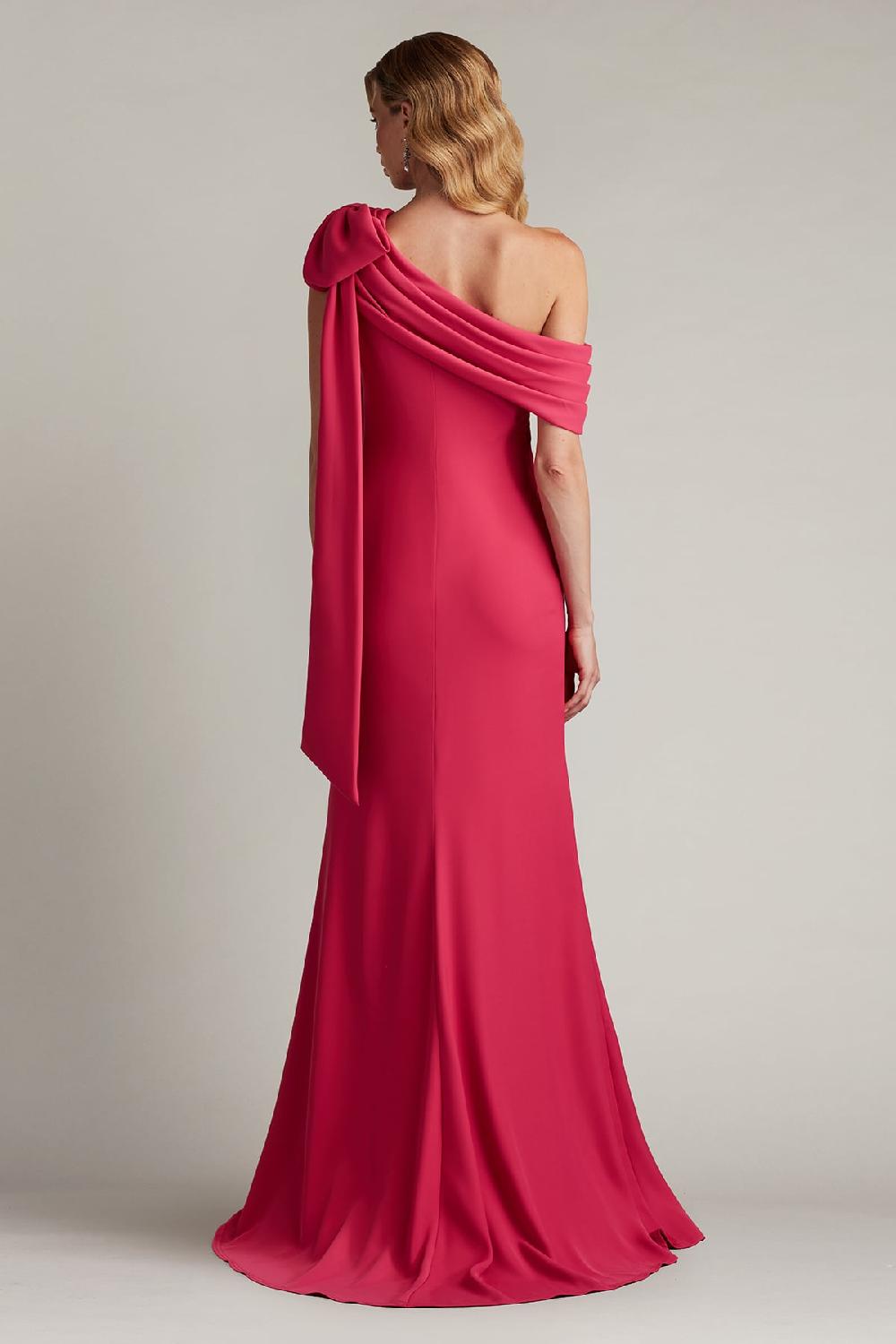 Tadashi Shoji Cassia Bow-Shoulder Crepe Gown