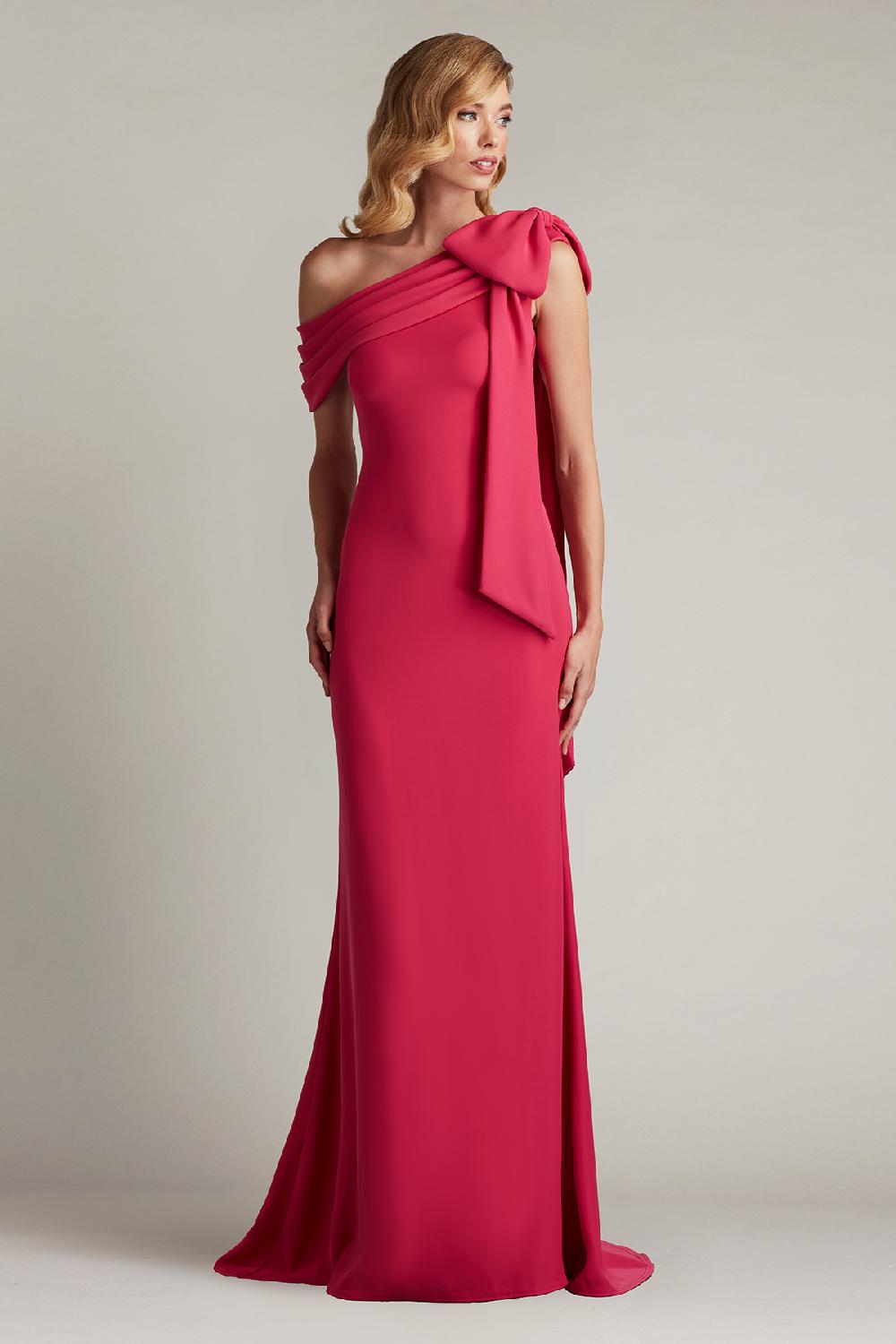 Tadashi Shoji Cassia Bow-Shoulder Crepe Gown