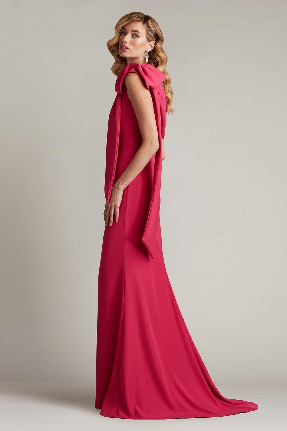 Tadashi Shoji Cassia Bow-Shoulder Crepe Gown