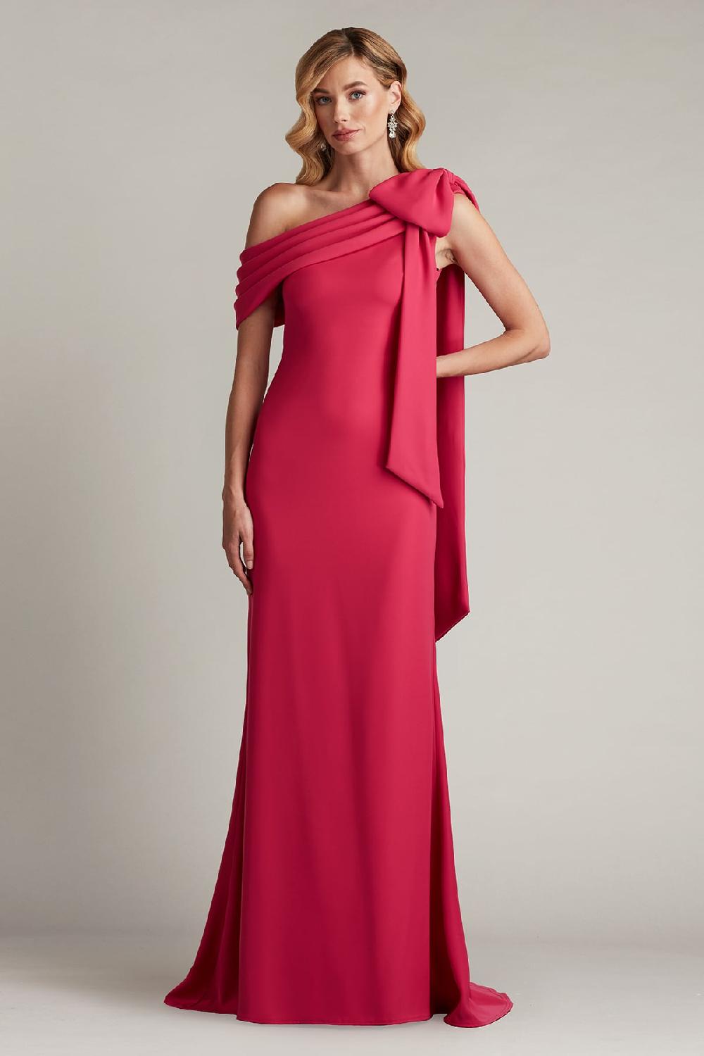 tadashi shoji Cassia Bow-Shoulder Crepe Gown