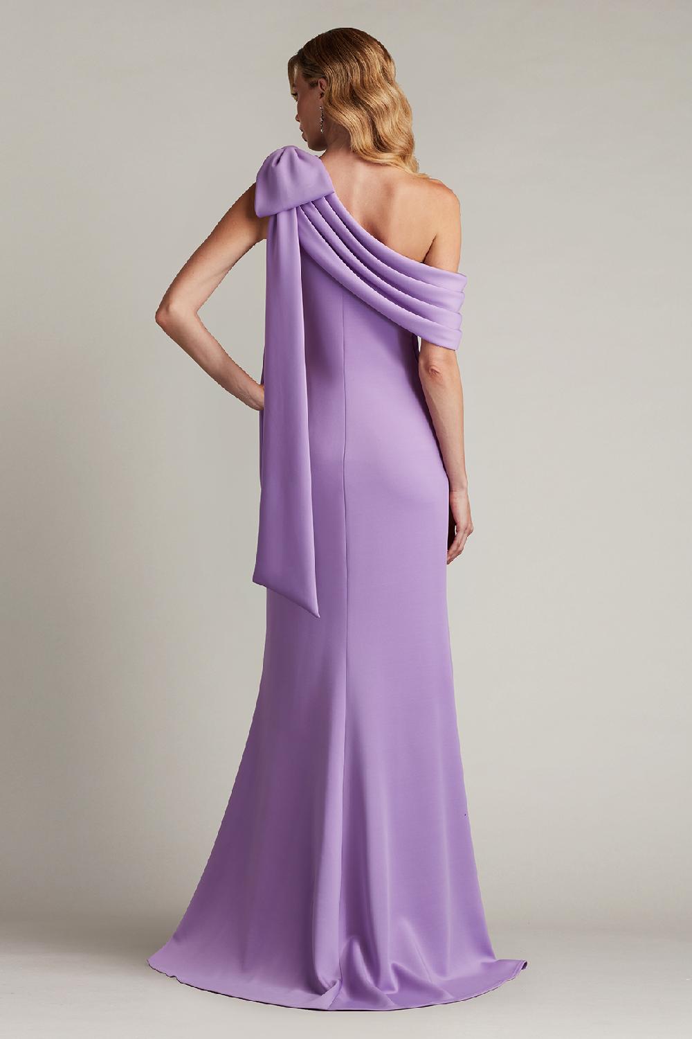 Tadashi Shoji Cassia Bow-Shoulder Crepe Gown