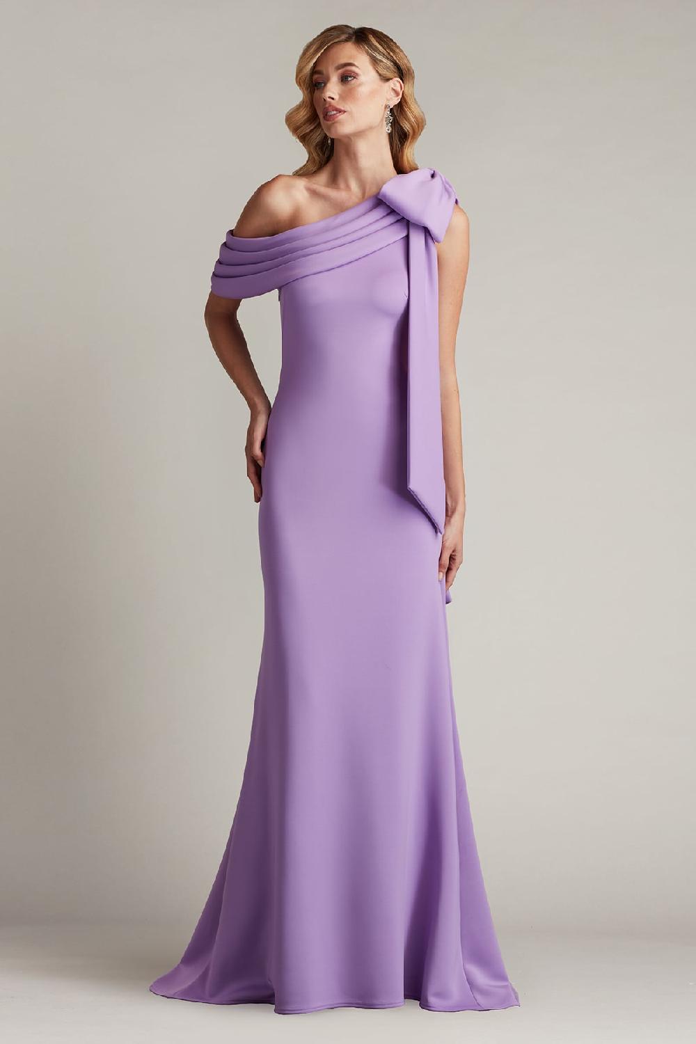 Tadashi Shoji Cassia Bow-Shoulder Crepe Gown