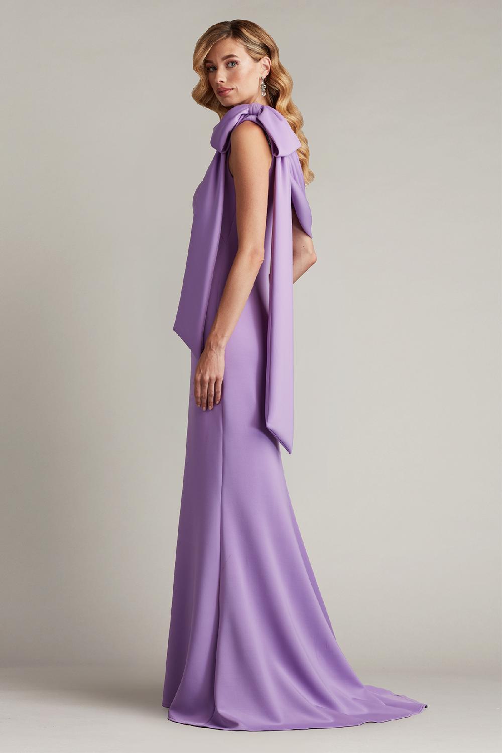 Tadashi Shoji Cassia Bow-Shoulder Crepe Gown