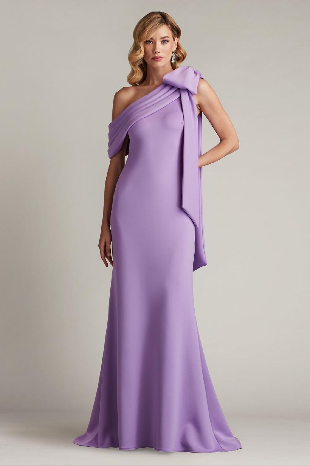 tadashi shoji Cassia Bow-Shoulder Crepe Gown