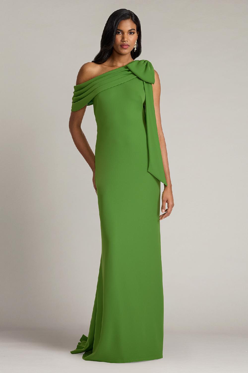 tadashi shoji Cassia Bow-Shoulder Crepe Gown