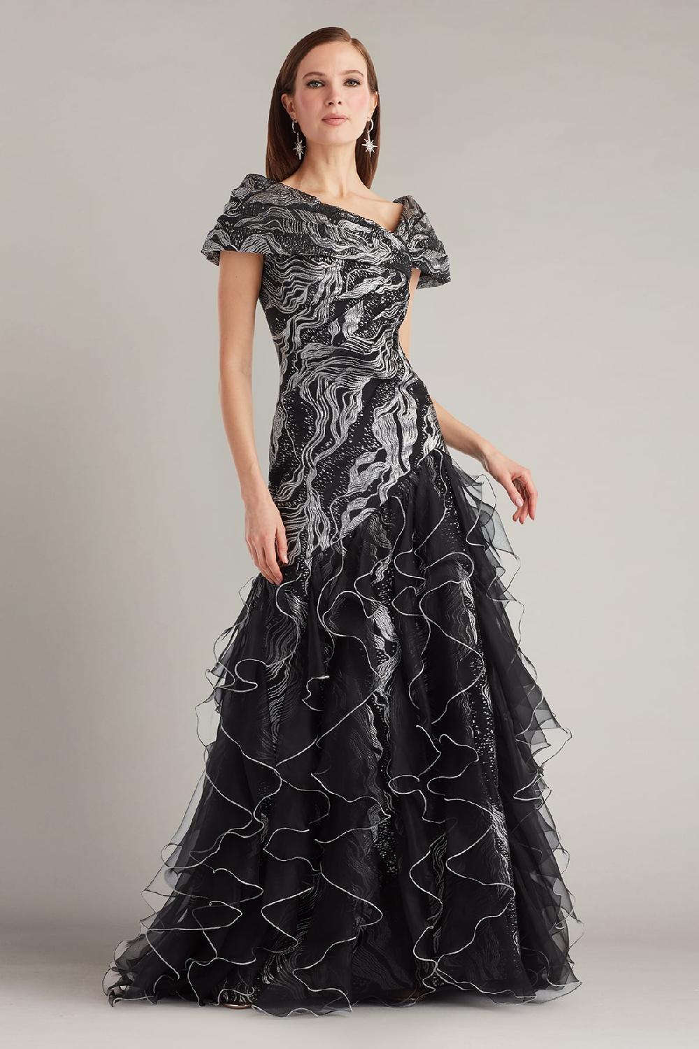 tadashi shoji Cosmina Stardust Motif Ruffle Gown