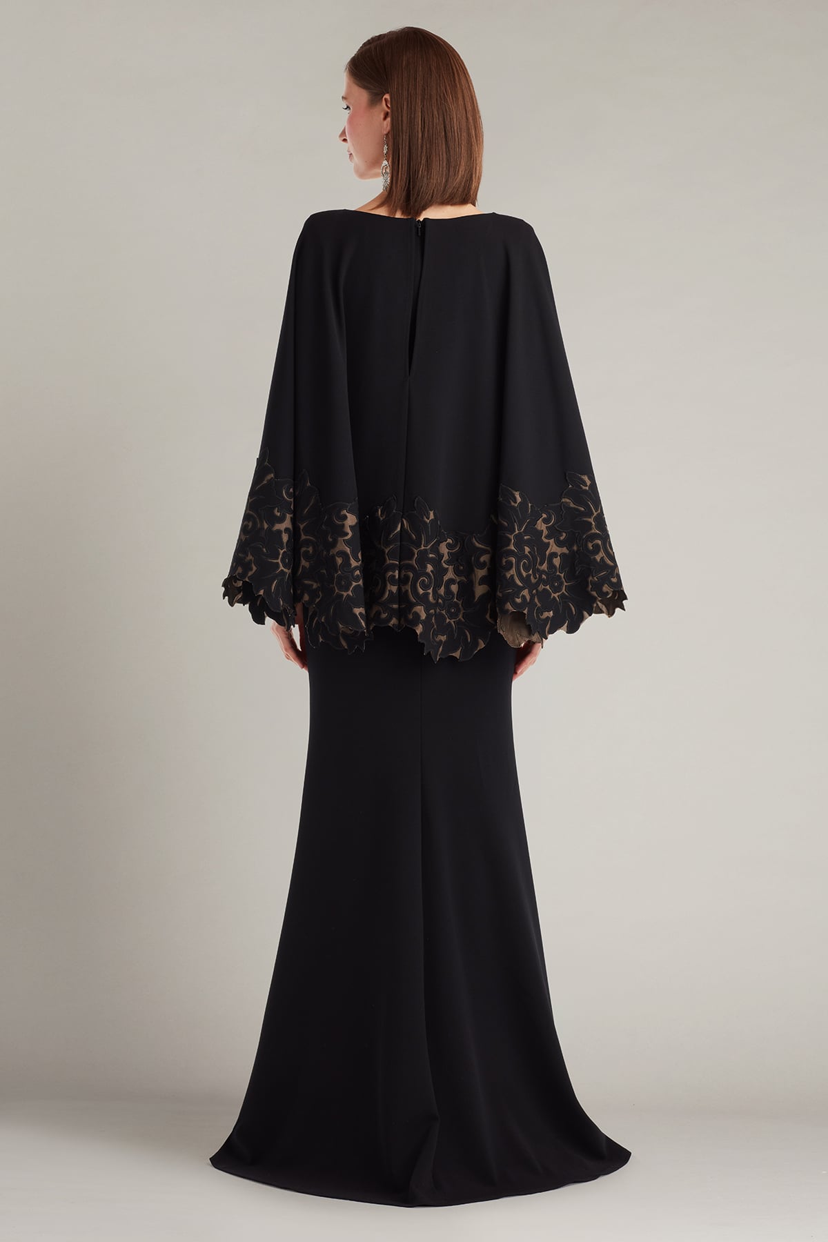 Tadashi Shoji Delgado Laser-Cut Capelet Gown