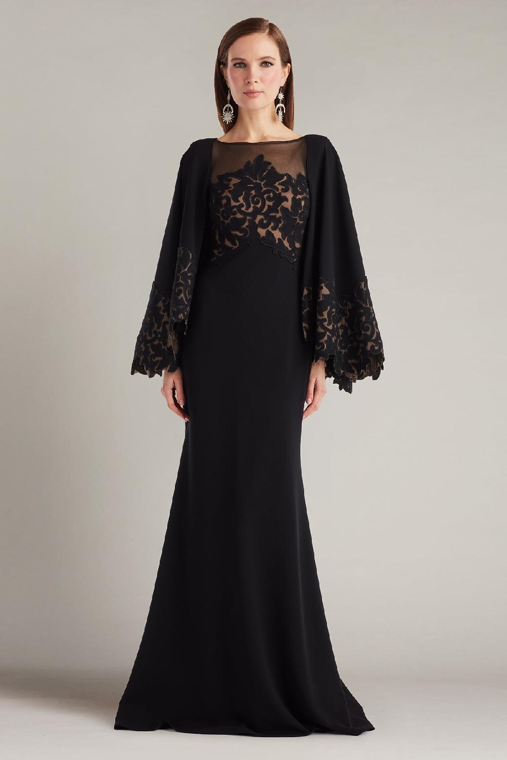tadashi shoji Delgado Laser-Cut Capelet Gown