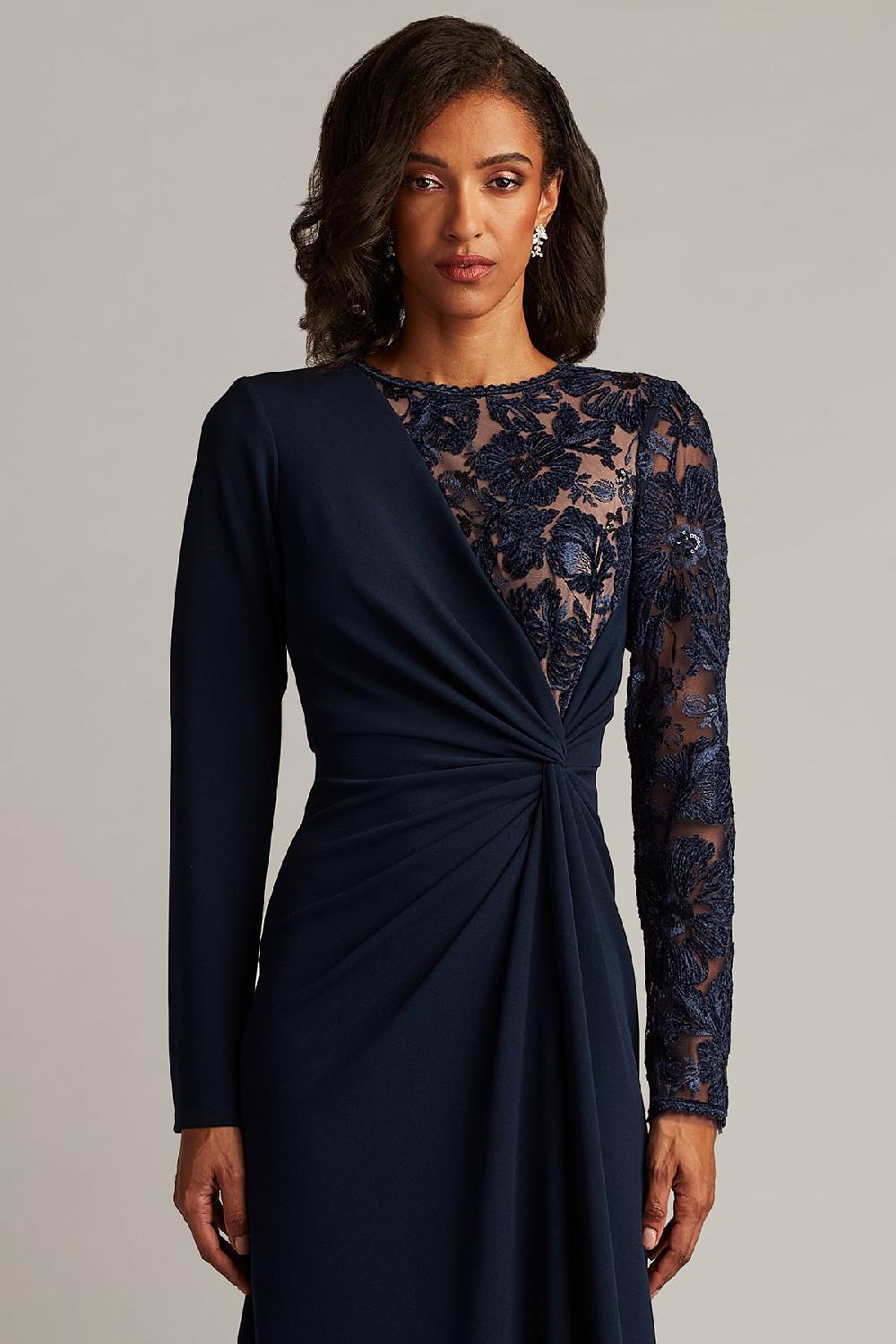 Tadashi Shoji Devika Embroidered Twist-Drape Gown
