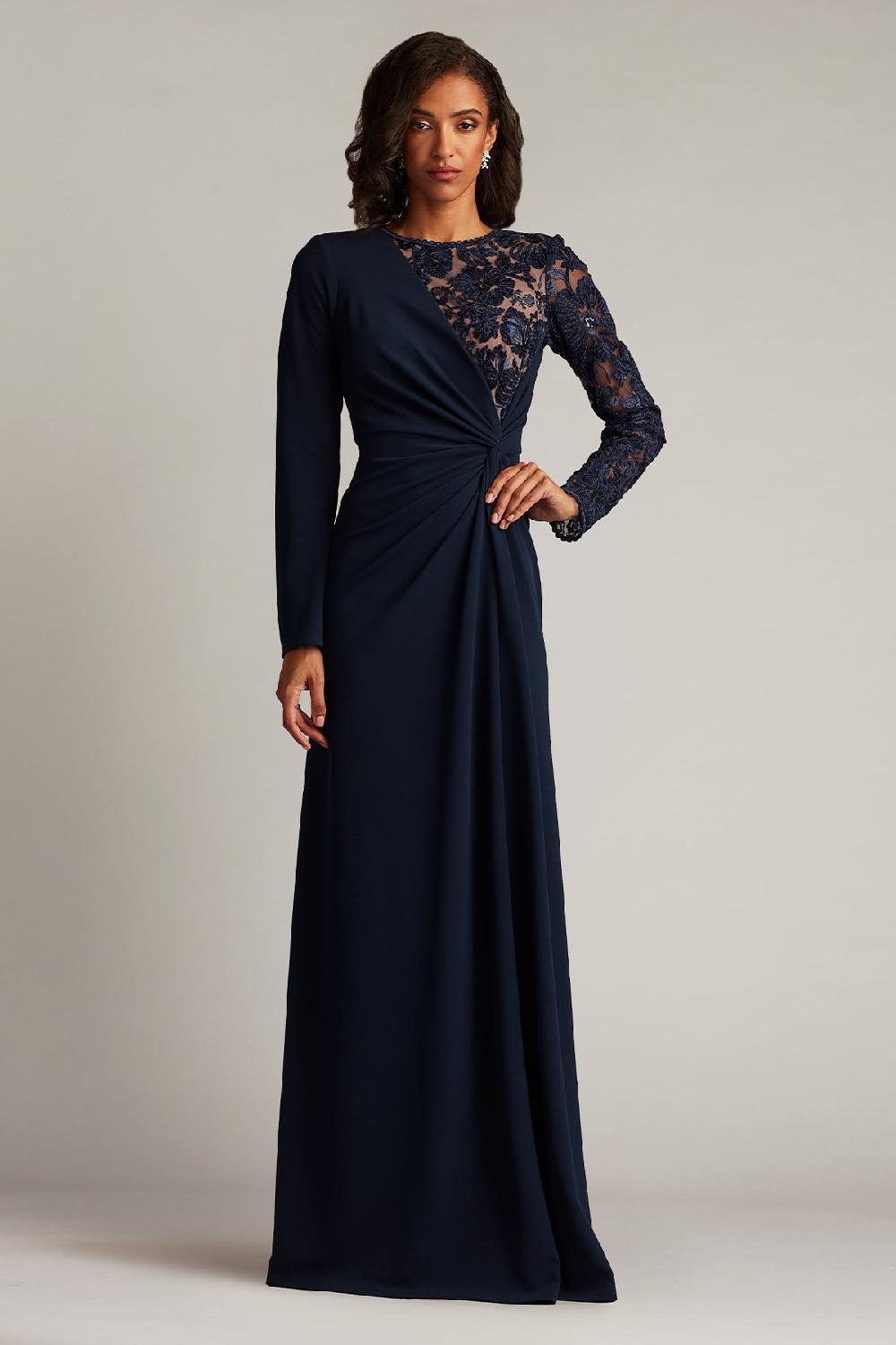 tadashi shoji Devika Embroidered Twist-Drape Gown