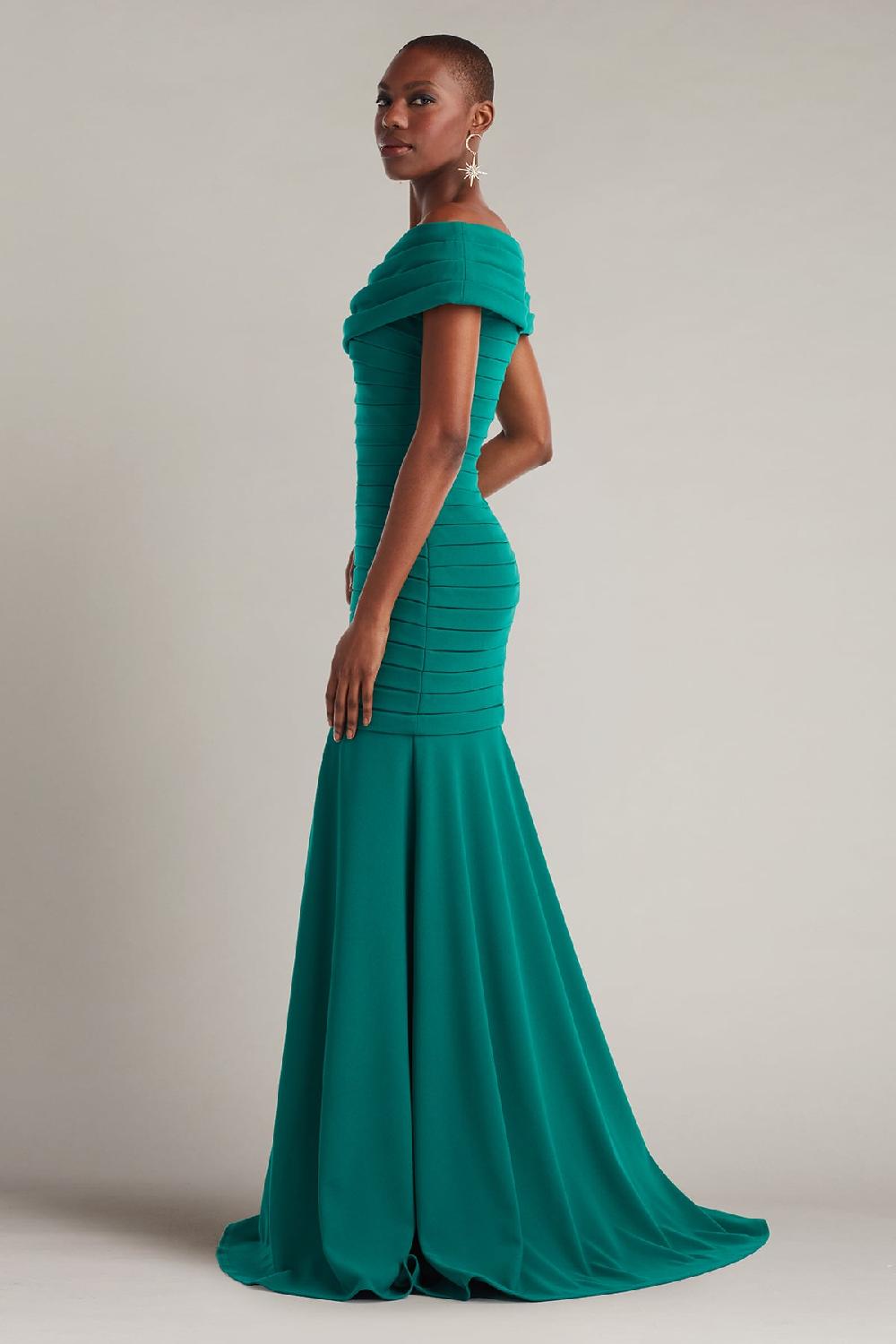 Tadashi Shoji Elisea Shutter-Pleated Crepe Gown