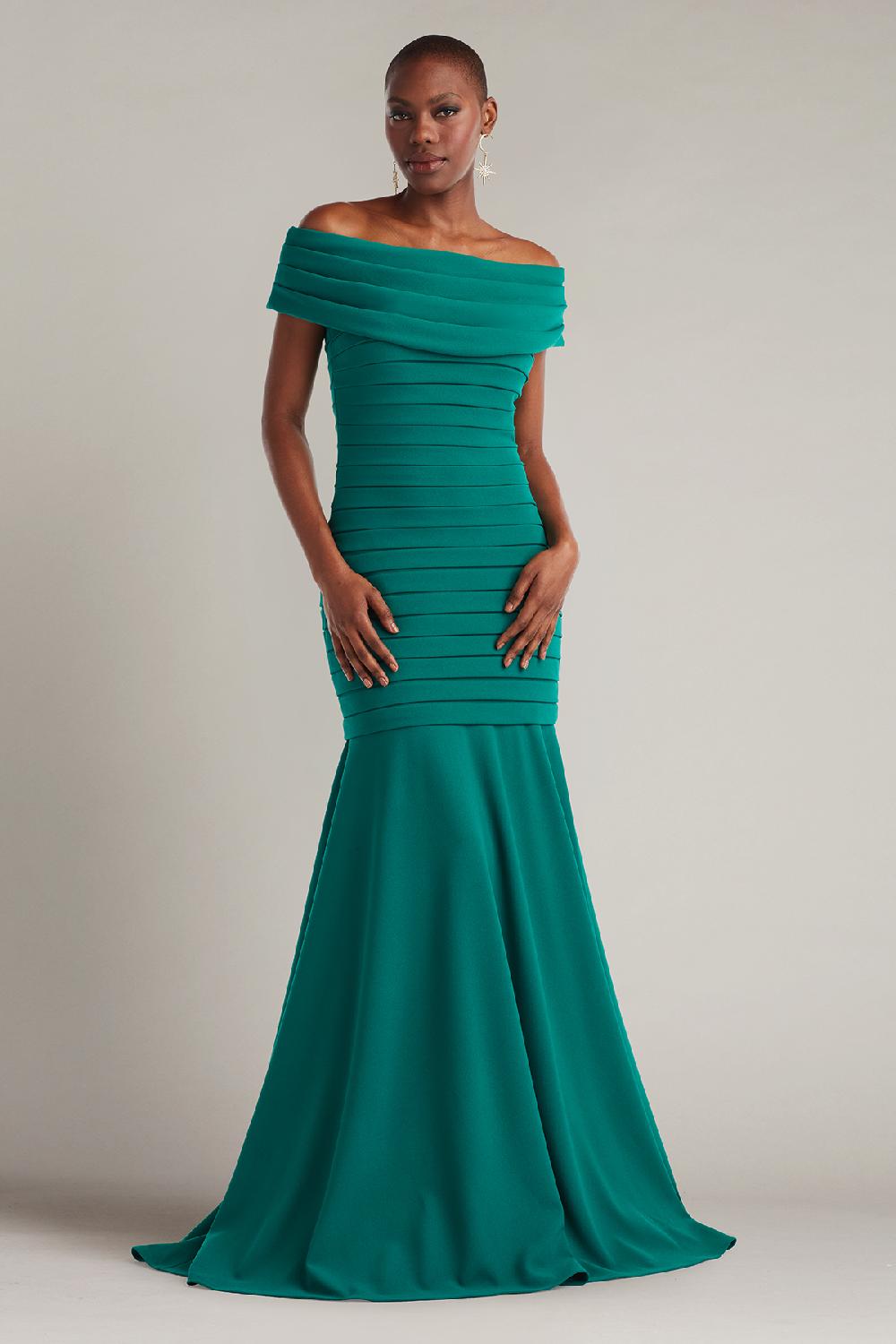 tadashi shoji Elisea Shutter-Pleated Crepe Gown