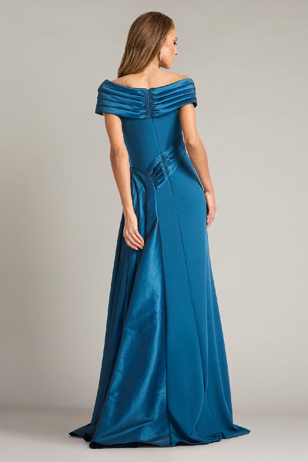 tadashi Shoji Elysian Draped Overlay Train Gown