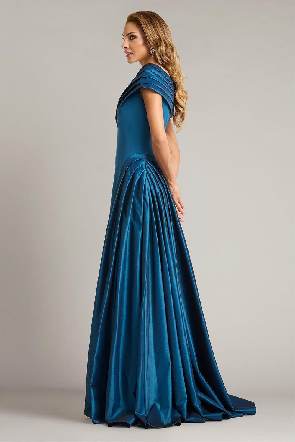 tadashi Shoji Elysian Draped Overlay Train Gown