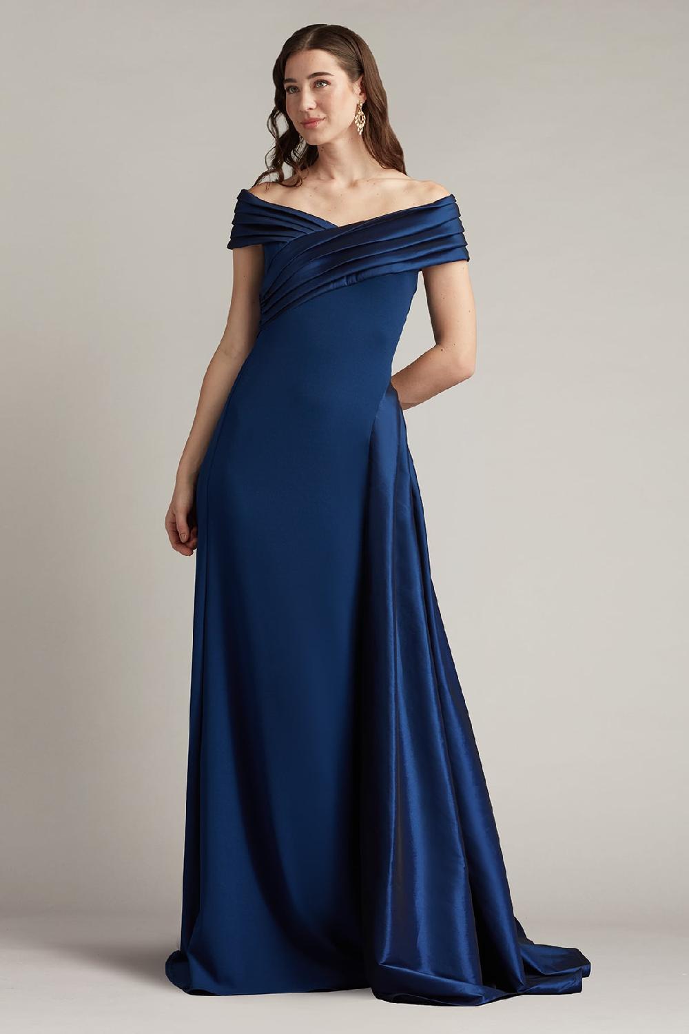 tadashi shoji Elysian Draped Overlay Train Gown