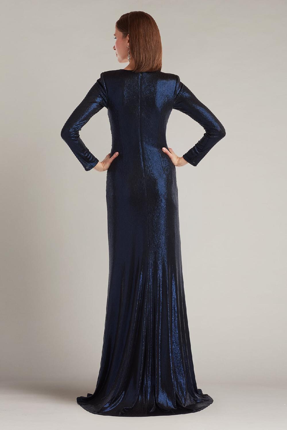 Tadashi Shoji Esau Metallic Crisscross Draped Gown