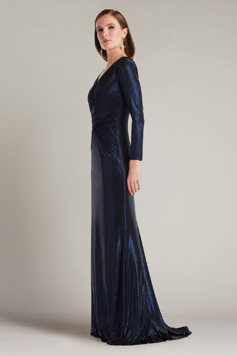 Tadashi Shoji Esau Metallic Crisscross Draped Gown