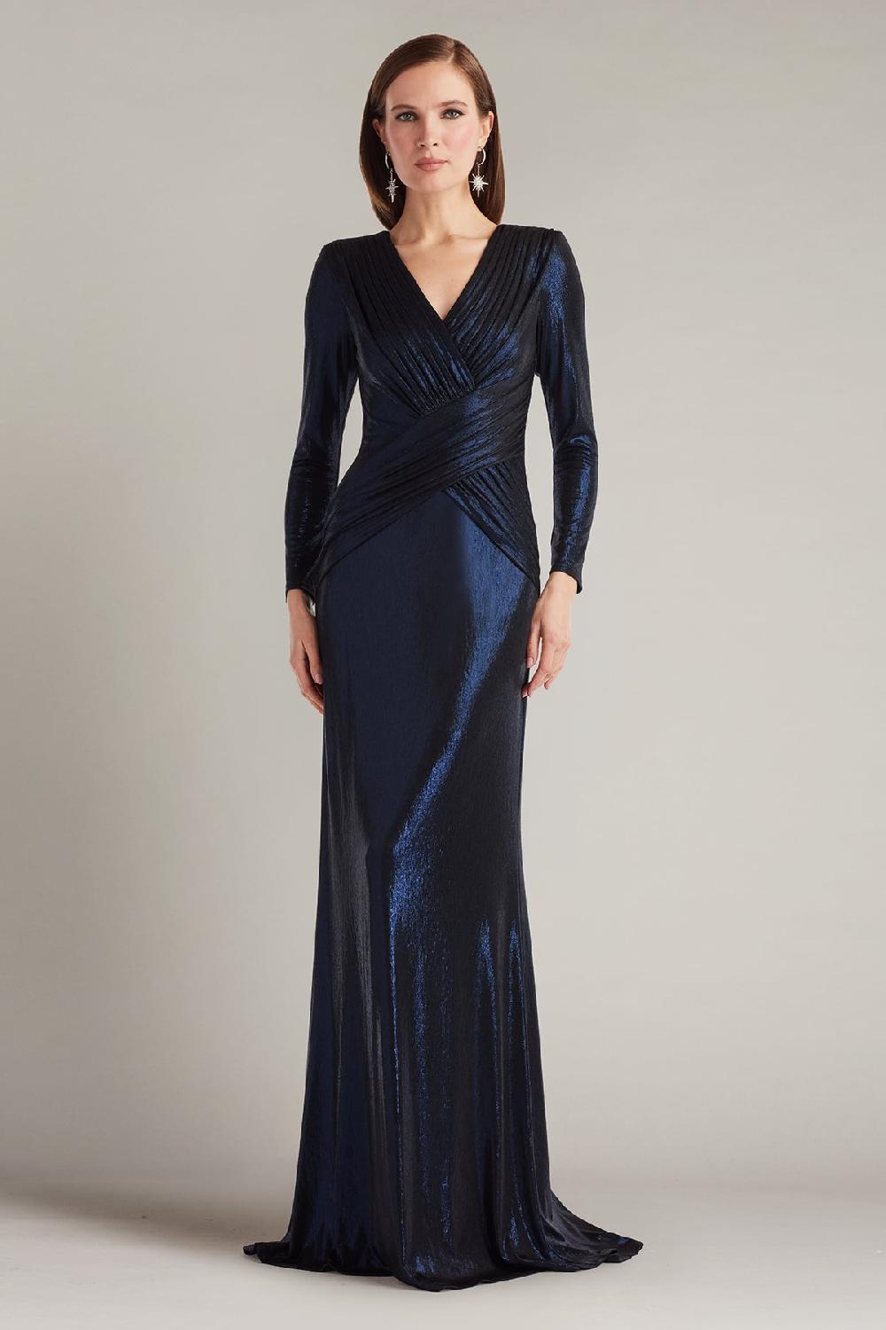 tadashi shoji Esau Metallic Crisscross Draped Gown