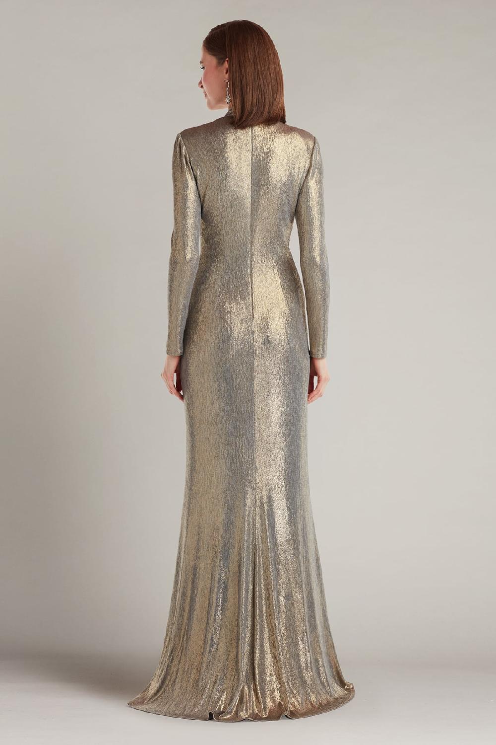 Tadashi Shoji Ferrum Metallic Twist Drape Gown