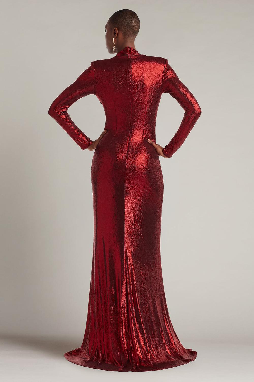 Tadashi Shoji Ferrum Metallic Twist Drape Gown