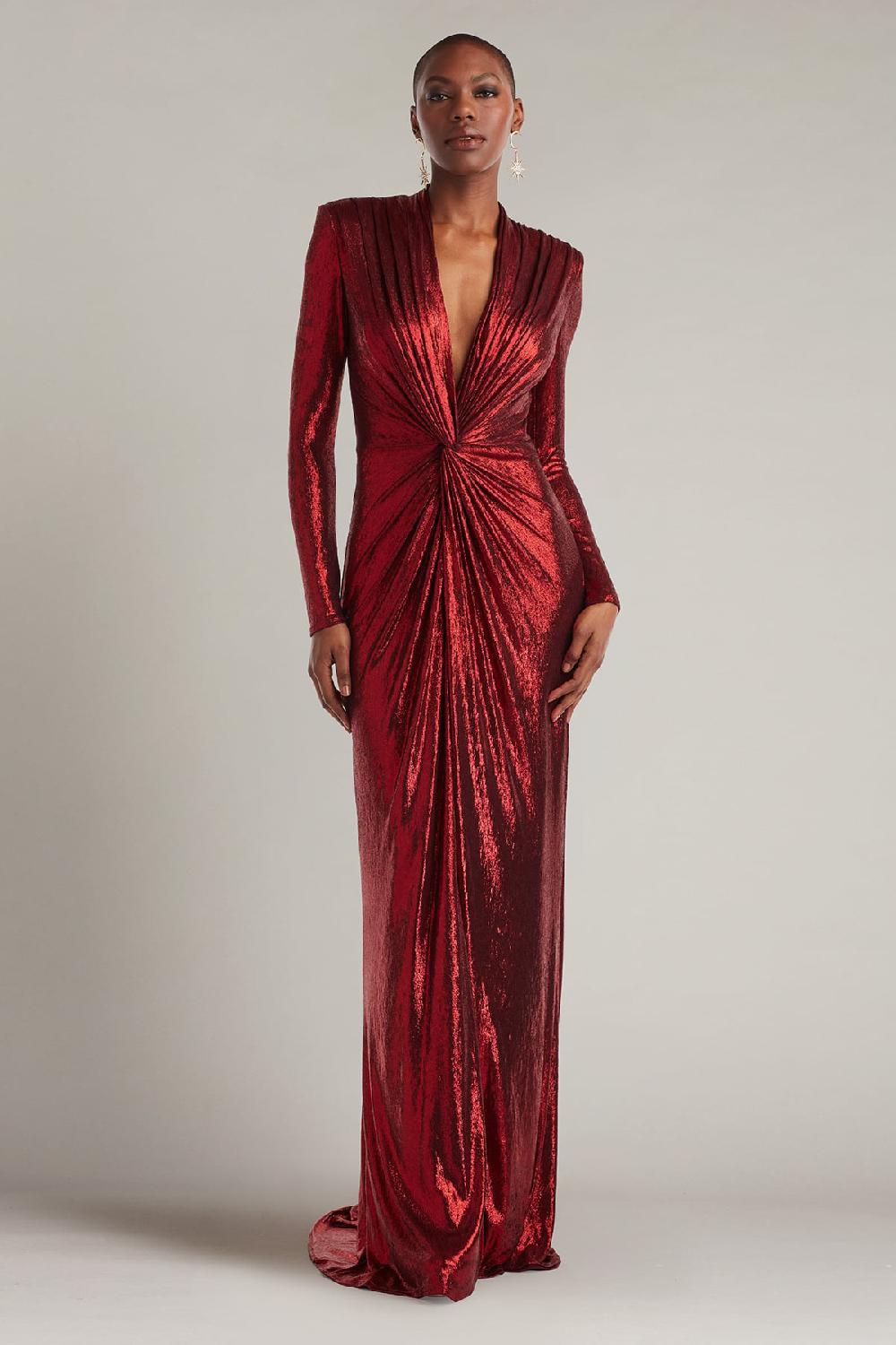 tadashi shoji Ferrum Metallic Twist Drape Gown