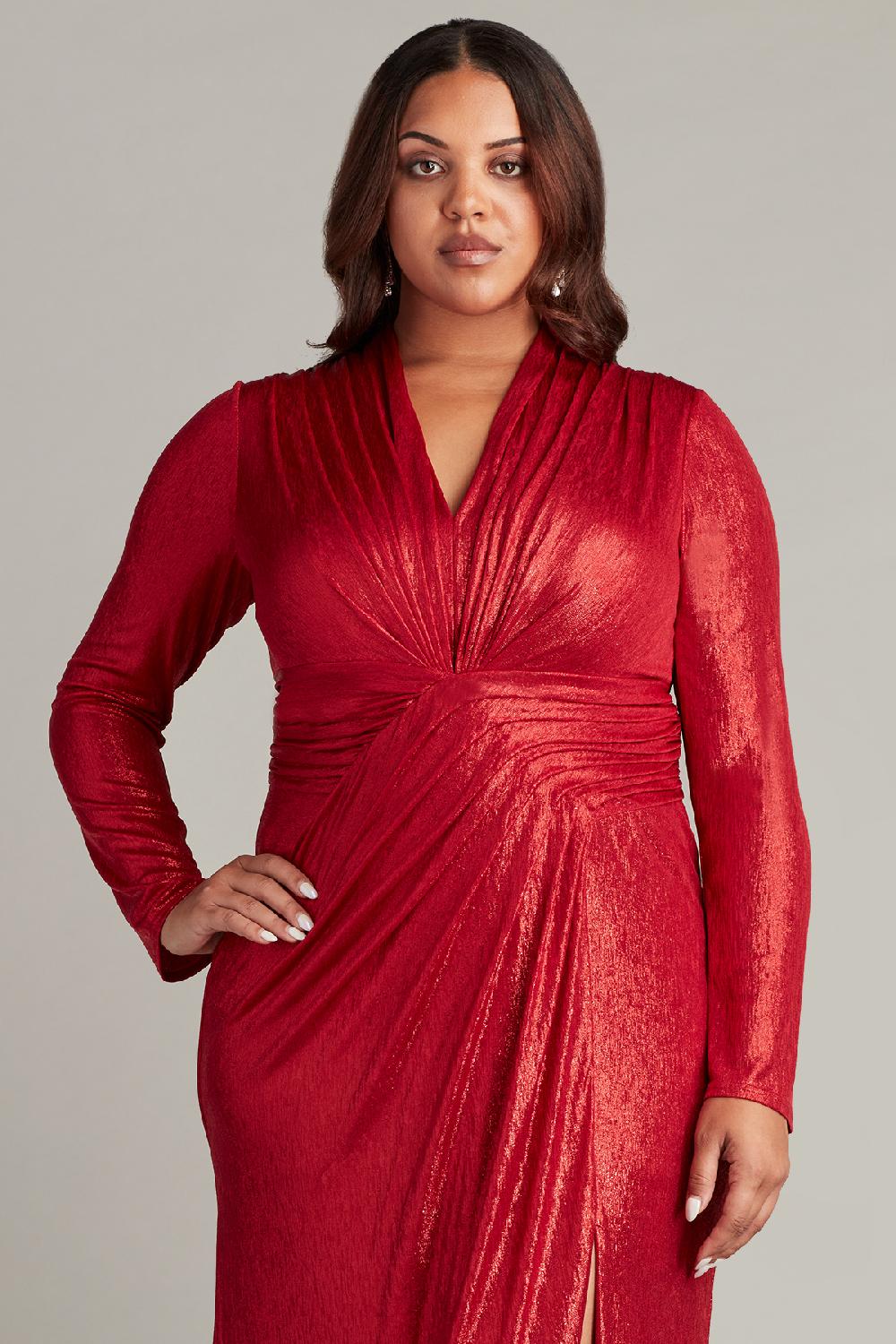 Tadashi Shoji Imanie Draped Lamé Gown - PLUS SIZE