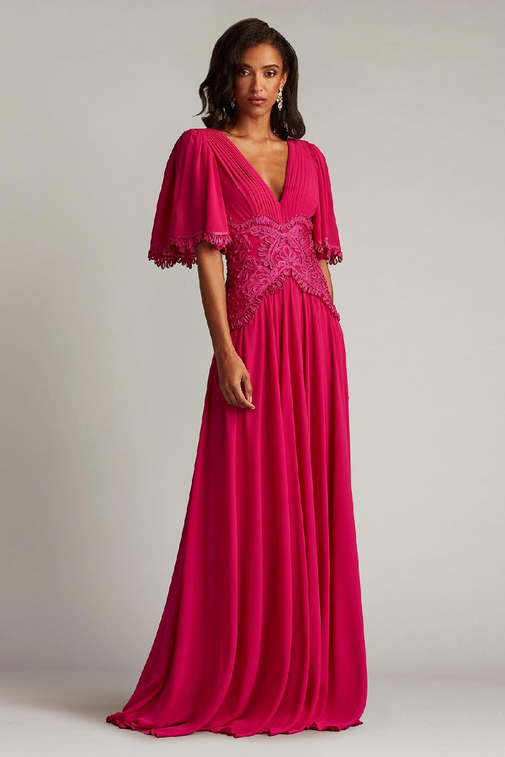 tadashi shoji Indira Embroidered Chiffon Gown