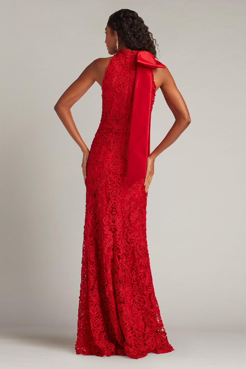 Tadashi Shoji Iria Shoulder Bow Lace Halter Gown