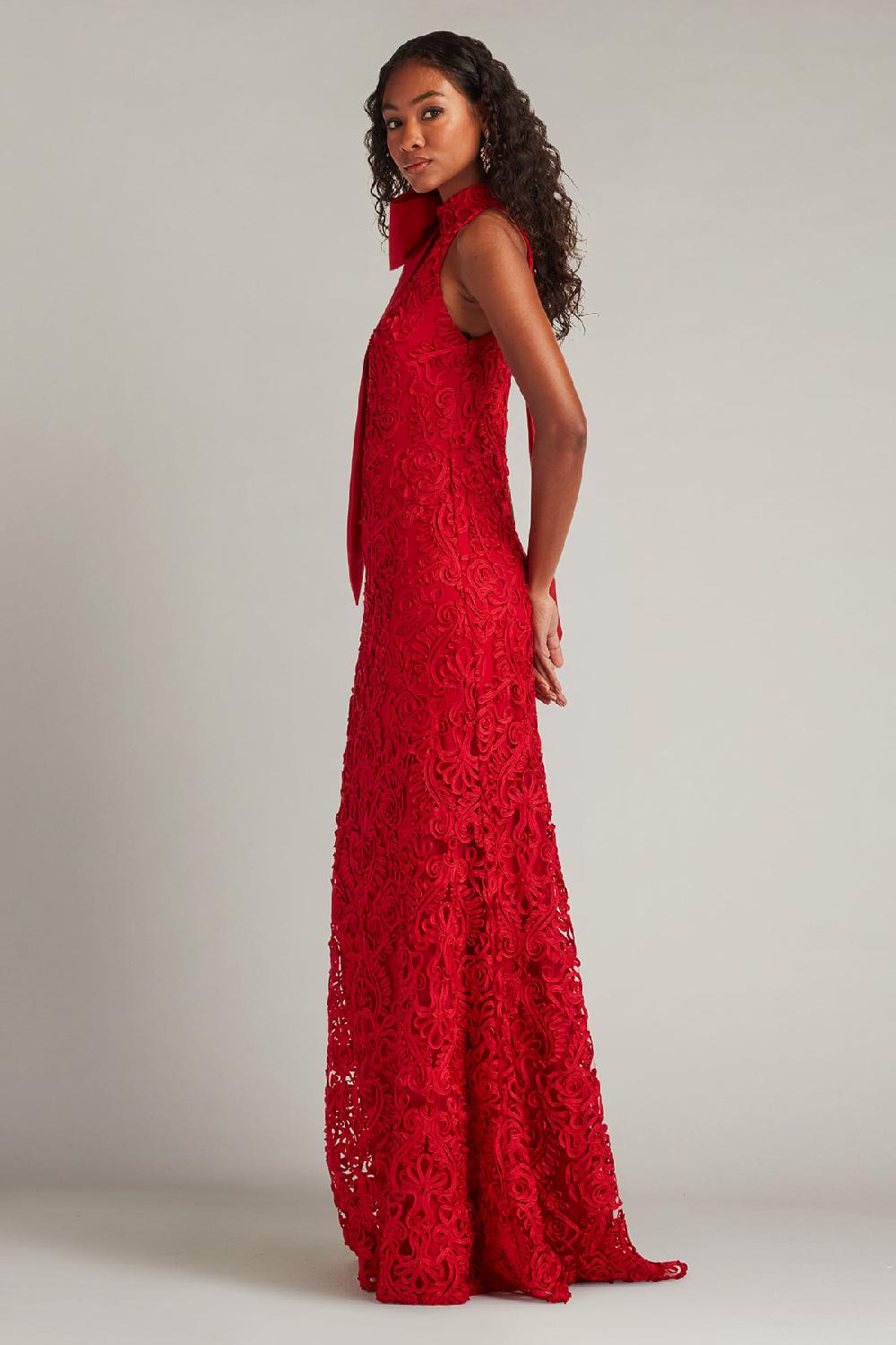 Tadashi Shoji Iria Shoulder Bow Lace Halter Gown