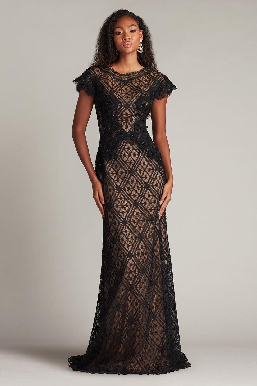 Tadashi Shoji Jasi Embroidered Illusion Gown