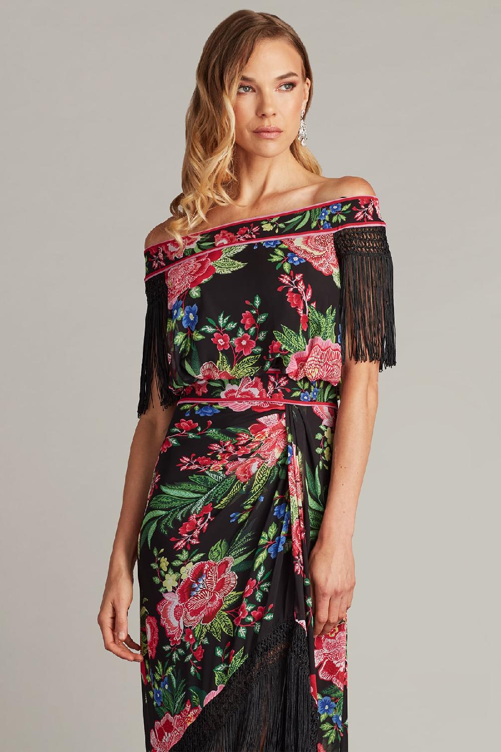 Tadashi Shoji Kaiser Floral Fringe Midi Dress