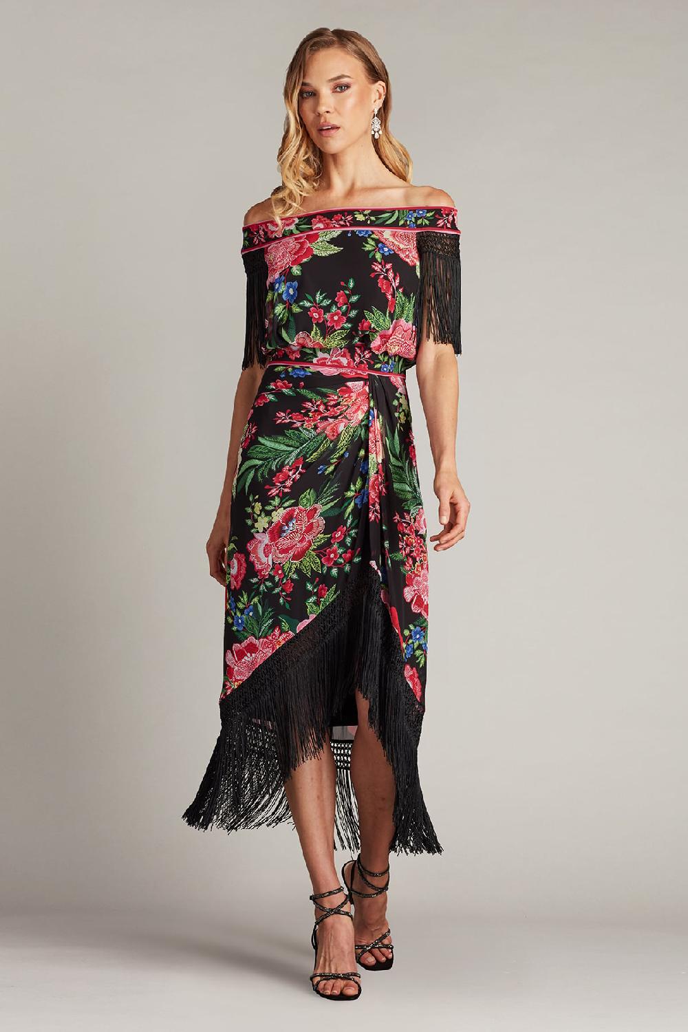 tadashi shoji Kaiser Floral Fringe Midi Dress
