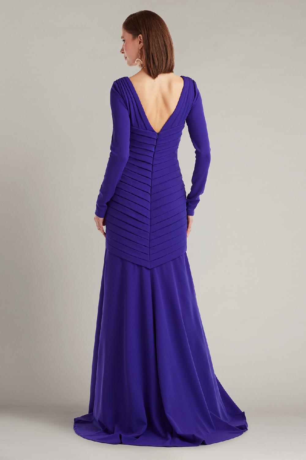 Tadashi Shoji Keris Shutter-Pleated Crepe Gown
