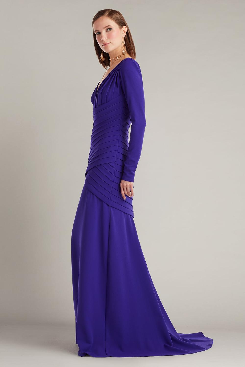 Tadashi Shoji Keris Shutter-Pleated Crepe Gown