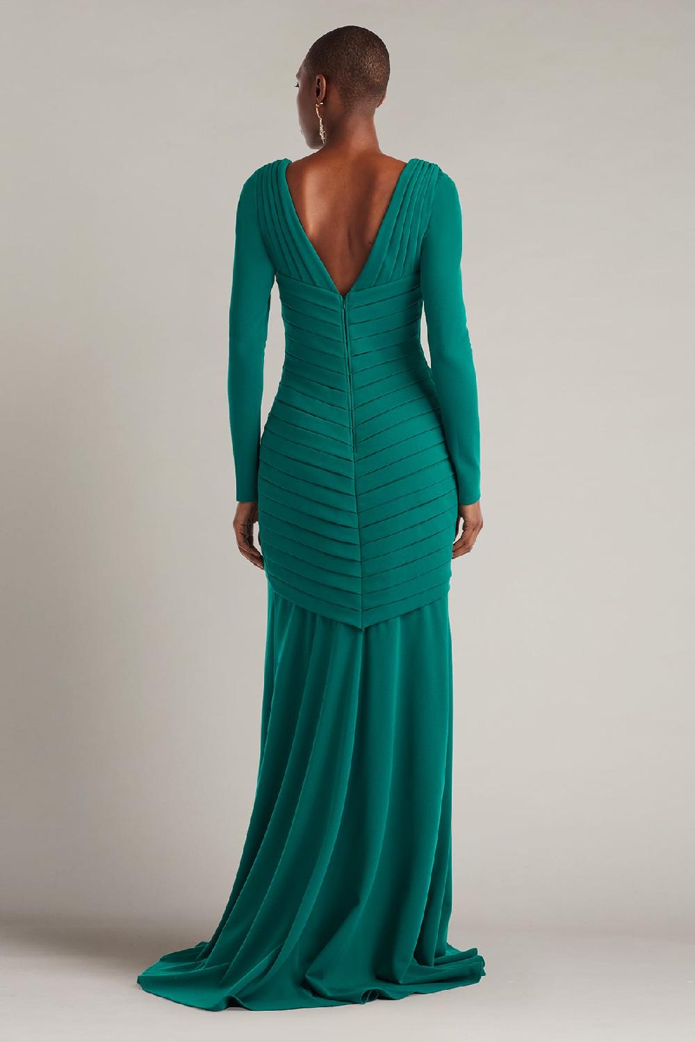 Tadashi Shoji Keris Shutter-Pleated Crepe Gown