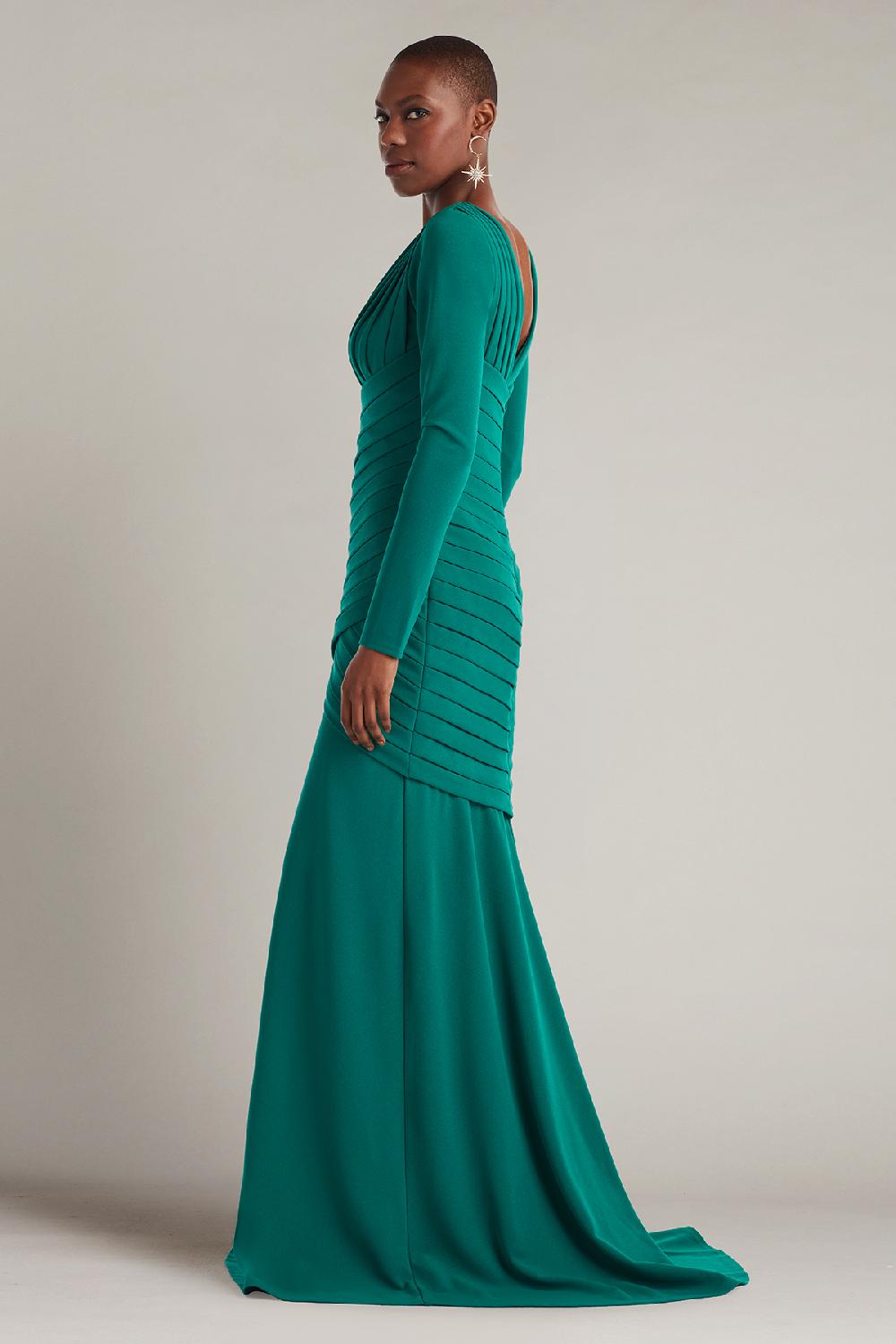 Tadashi Shoji Keris Shutter-Pleated Crepe Gown