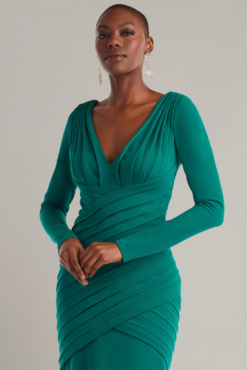 Tadashi Shoji Keris Shutter-Pleated Crepe Gown