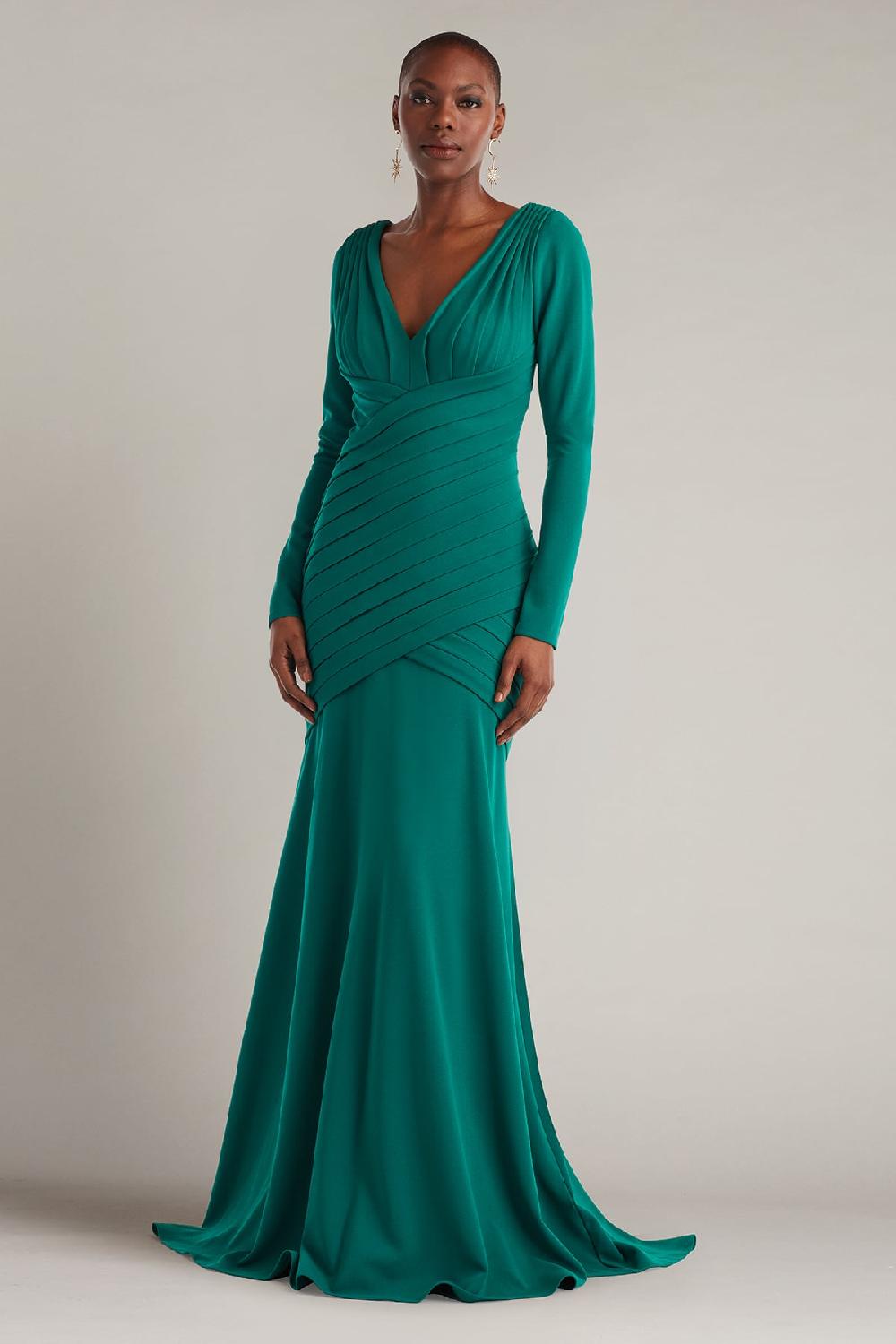 tadashi shoji Keris Shutter-Pleated Crepe Gown