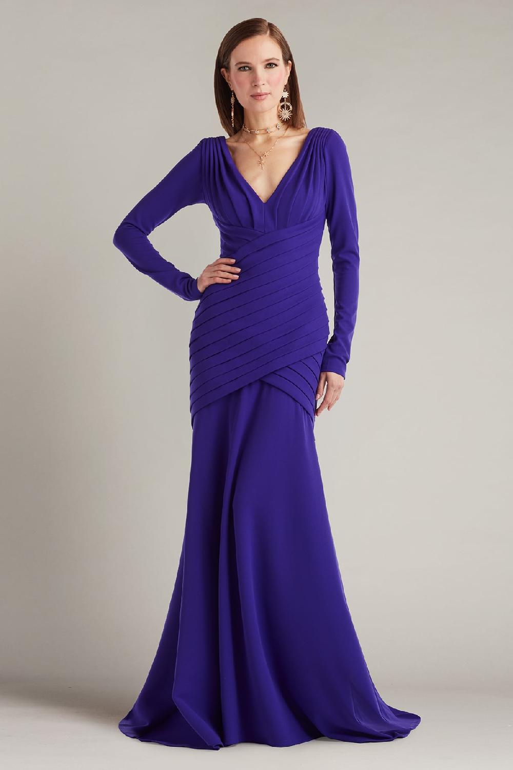 tadashi shoji Keris Shutter-Pleated Crepe Gown