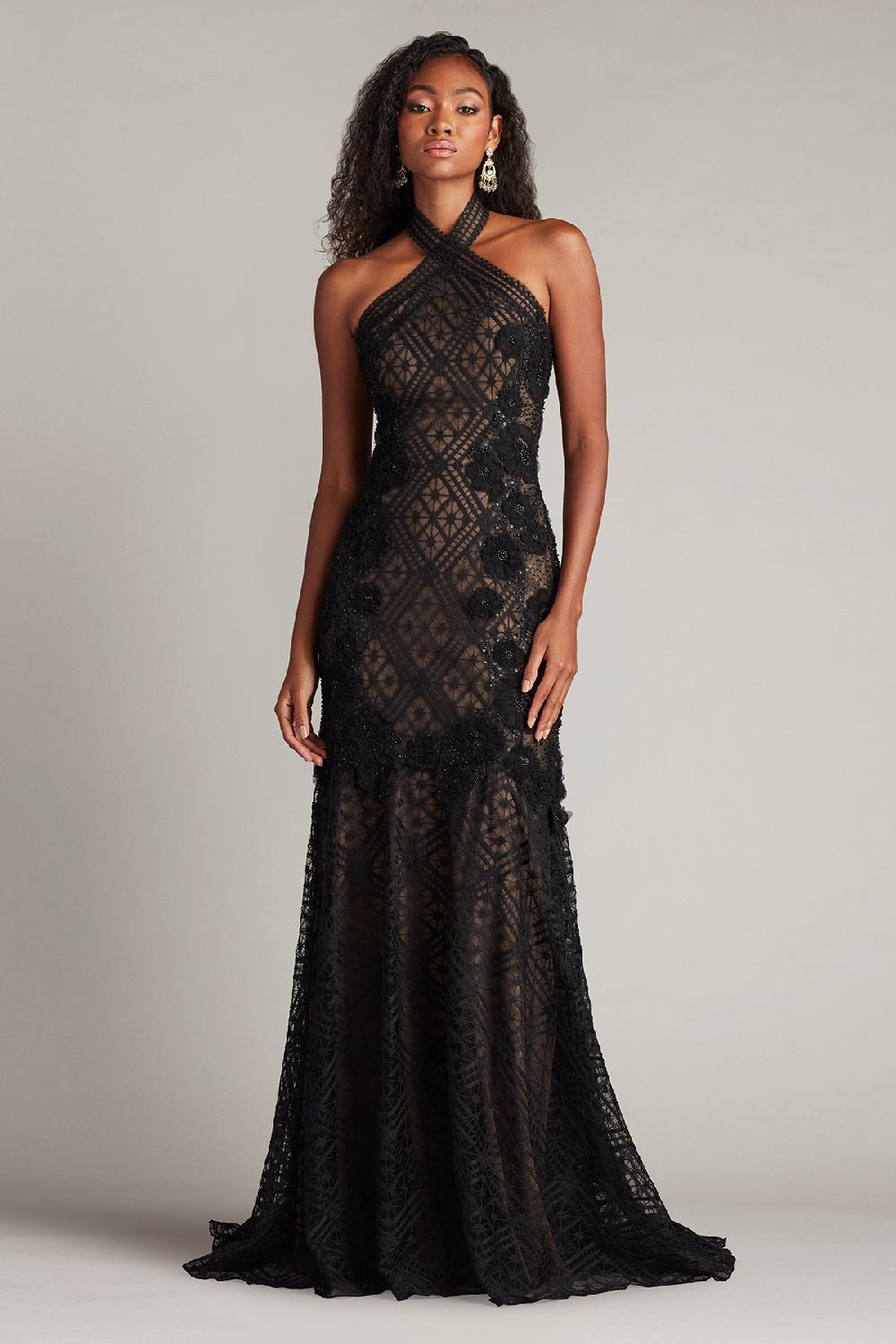 Tadashi Shoji Lakota Embroidered Halter Gown