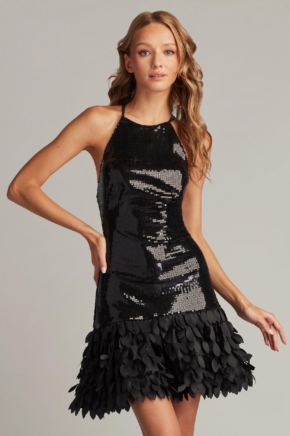 Tadashi Shoji Leni Sequin Petal-Hem Mini Dress