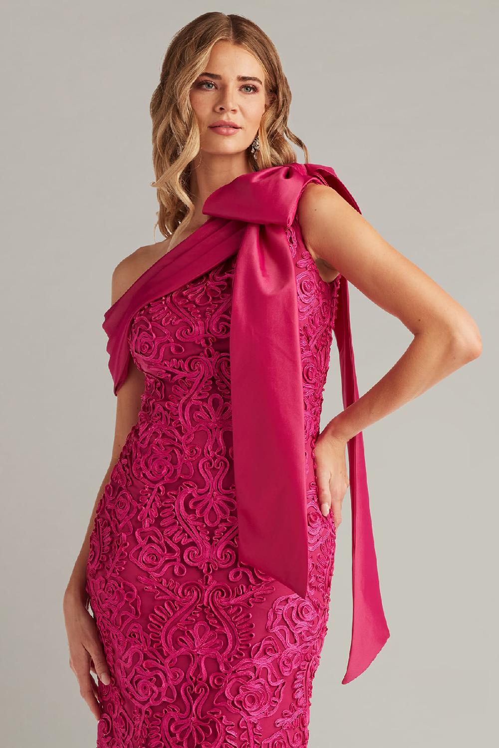 Tadashi Shoji Lorne Embroidered Bow-Shoulder Gown