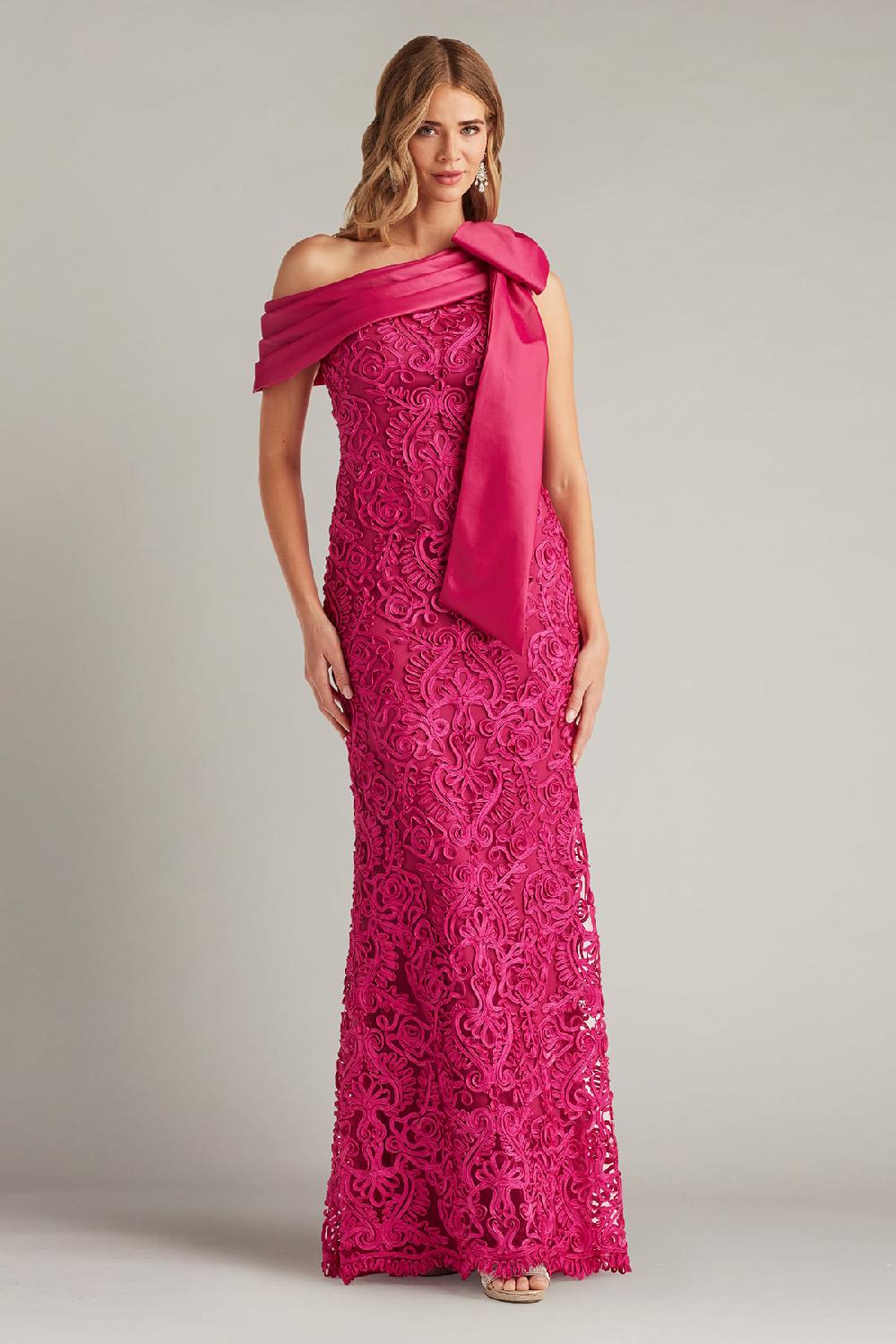 tadashi shoji Lorne Embroidered Bow-Shoulder Gown