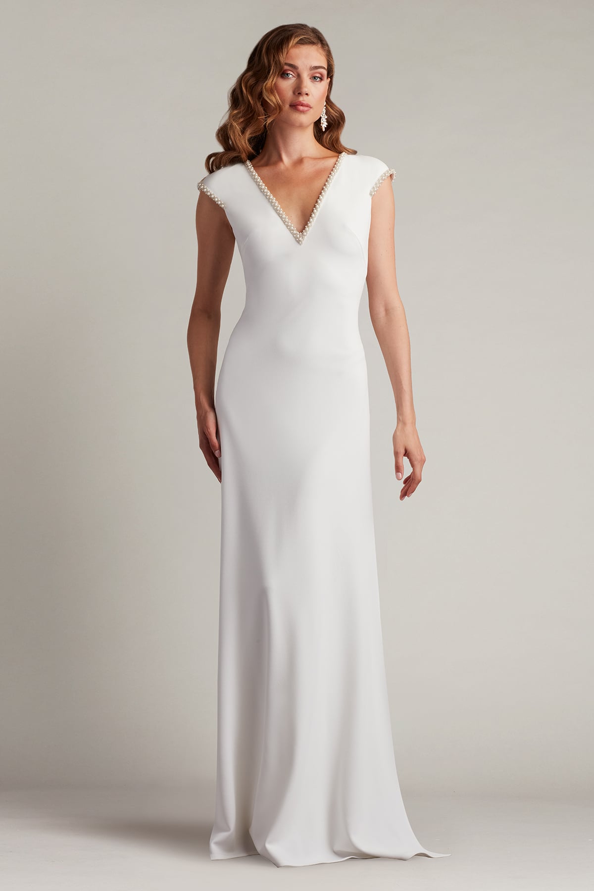 tadashi shoji Marcellina Pearl Trim Gown